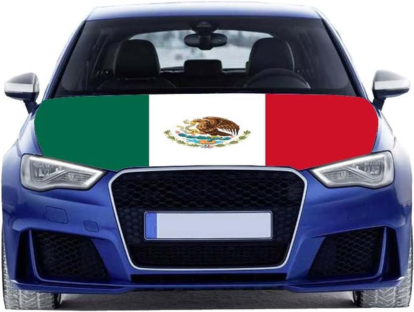 Mexico Car Hood Cover Flag ,Engine Banner,Mexican Flag,3.3X5ft/6X7FT, 100% Polyester Elastic Fabrics Can be Washed Suitable for large SUV and Pickup Trucks