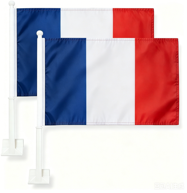 French Flag Car Window Flag of France 11X18 Inch(28x46cm) 100% Polyester, Strong White Flagpole