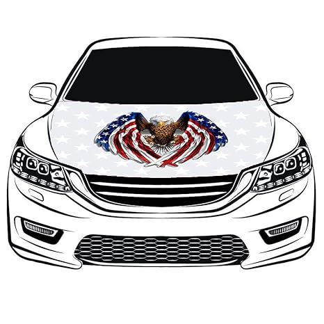 Eagle Logo Car Hood Cover Flag ,Engine Flag of Eagle ,3.3X5ft/6X7FT, 100% Polyester Elastic Fabrics Can be Washed Suitable for large SUV and Pickup Trucks