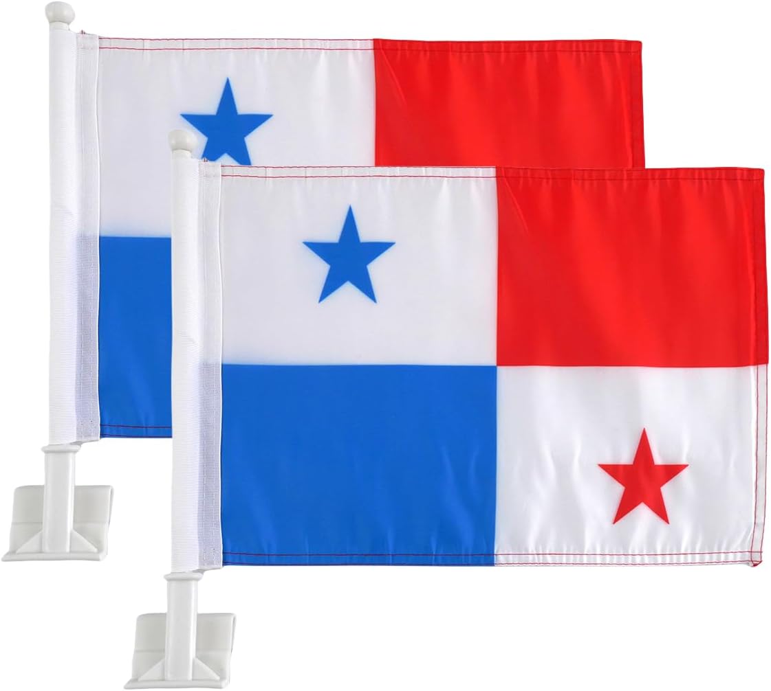 Panama Flag Car Window Flag of Panama 11X18Inch(28x46cm) 100% Polyester, Strong White Flagpole