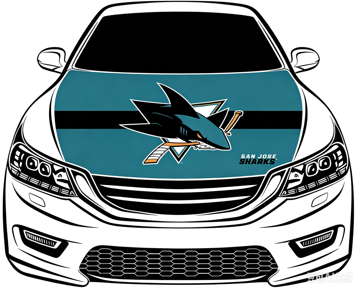 San Jose Sharks Car Hood Cover Flag ,NHL San Jose Sharks Engine Banner,4X5ft/6X7FT,100% Polyester Elastic Fabrics Can be Washed