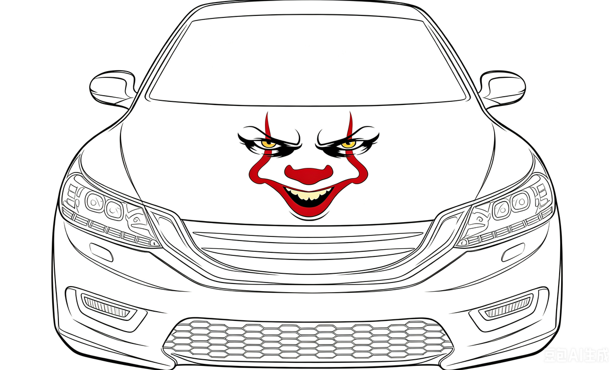 Car Hood Cover Flag Pennywise face blood, Engine Banner of Pennywise face ,4X5ft/6X7FT,100% Polyester Elastic Fabrics Can be Washed