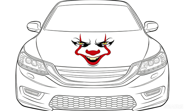 Car Hood Cover Flag Pennywise face blood, Engine Banner of Pennywise face ,4X5ft/6X7FT,100% Polyester Elastic Fabrics Can be Washed