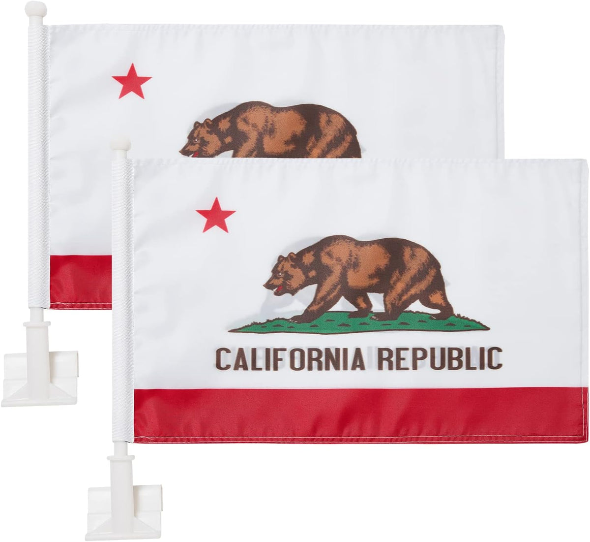 California State Flag Car Window Flag of California 11X18 Inch(28x46cm) 100% Polyester, Strong White Flagpole