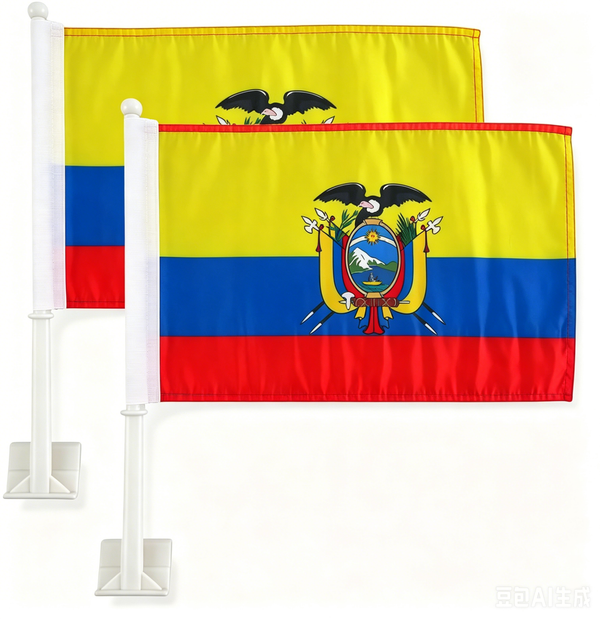Car Window Flag of Ecuador 11X18 Inch(28x46cm) 100% Polyester, Strong White Flagpole