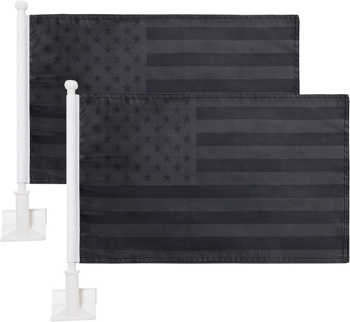 US Stars and Stripes Car Window Flag 11X18 Inch(28x46cm) 100% Polyester, Strong White Flagpole