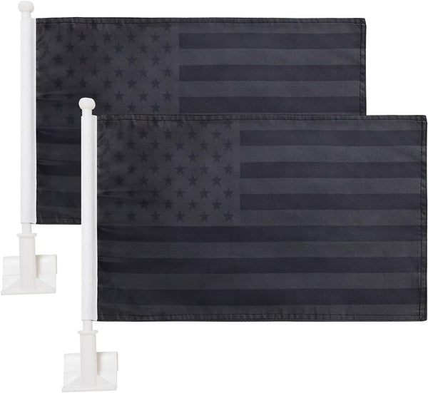 US Black flag Car Window Flag of American 11X18 Inch(28x46cm) 100% Polyester, Strong White Flagpole