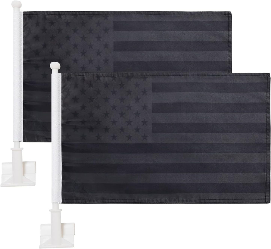 US Black flag Car Window Flag of American 11X18 Inch(28x46cm) 100% Polyester, Strong White Flagpole
