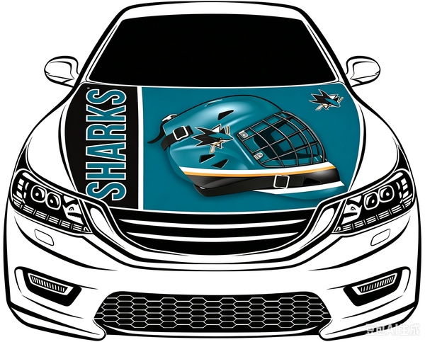 San Jose Sharks Car Hood Cover Flag ,NHL San Jose Sharks Engine Banner,4X5ft/6X7FT,100% Polyester Elastic Fabrics Can be Washed