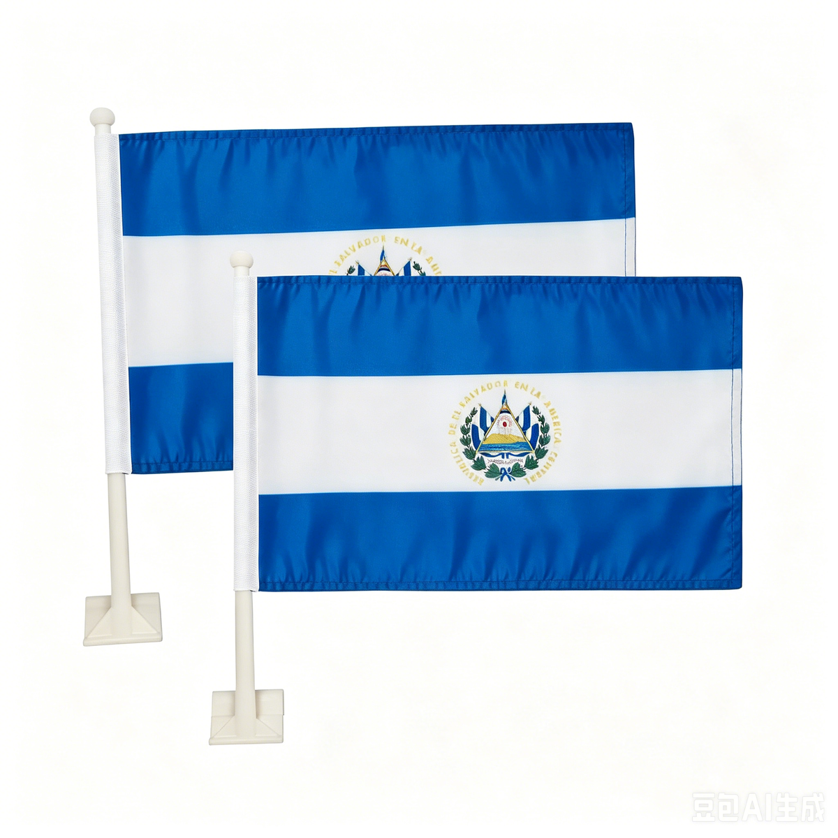 Car Window Flag of El Salvador 11X18 Inch(28x46cm) 100% Polyester, Strong White Flagpole