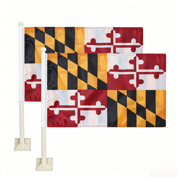 Maryland State Flag Car Window Flag of Maryland 11X18 Inch(28x46cm) 100% Polyester, Strong White Flagpole