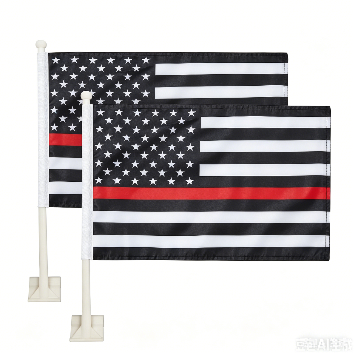 Thin Red Line flag Car Window Flag of US Police 11X18 Inch(28x46cm) 100% Polyester, Strong White Flagpole