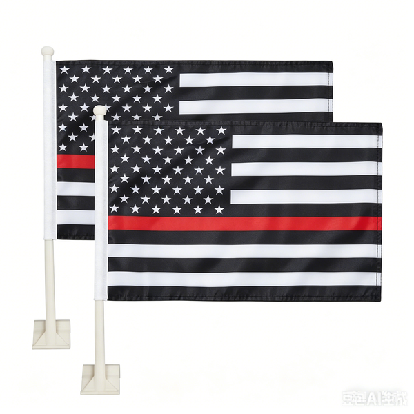 Thin Red Line flag Car Window Flag of US Police 11X18 Inch(28x46cm) 100% Polyester, Strong White Flagpole