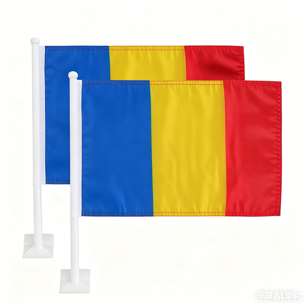 Car Window Flag of Romania 11X18 Inch(28x46cm) 100% Polyester, Strong White Flagpole