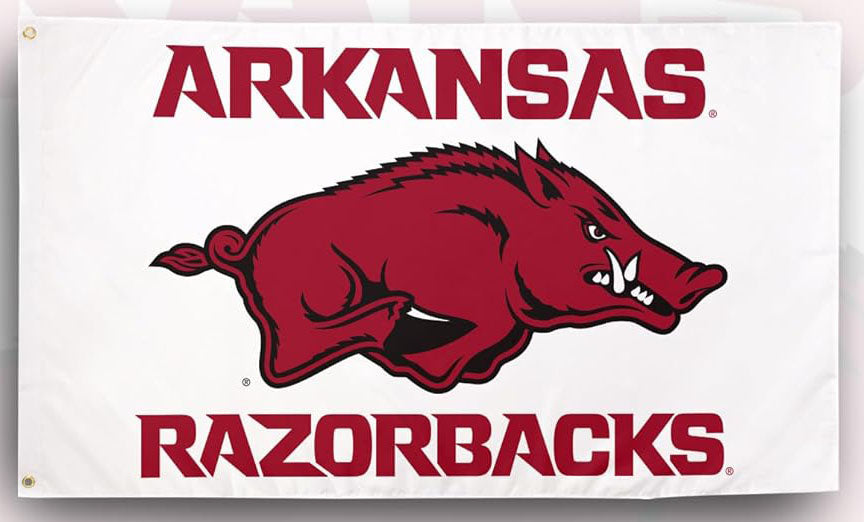 Arkansas Razorbacks Flag- 3x5 ft U of A Hogs Wooo Pig Sooie Banners-NCAA University of Arkansas UA Flag-100% Polyester- One sided / Double sided