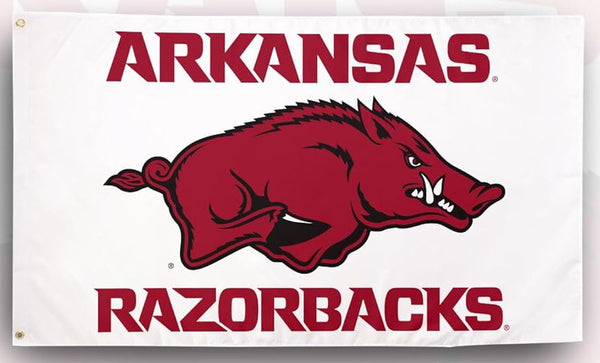 Arkansas Razorbacks Flag- 3x5 ft U of A Hogs Wooo Pig Sooie Banners-NCAA University of Arkansas UA Flag-100% Polyester- One sided / Double sided