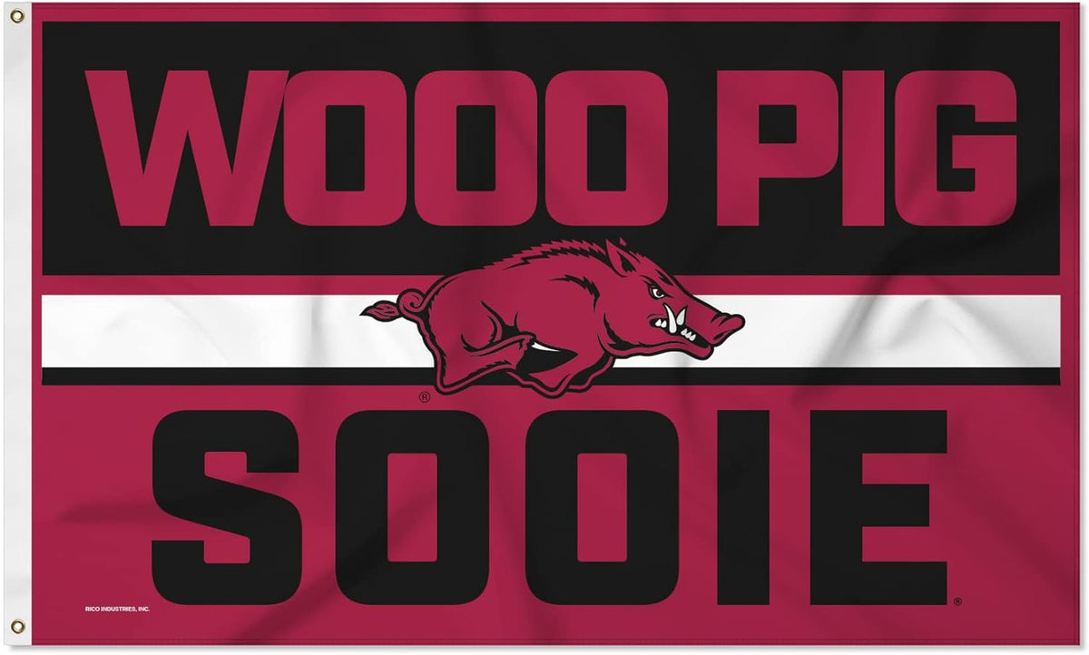 Arkansas Razorbacks Flag- 3x5 ft U of A Hogs Wooo Pig Sooie Banners-NCAA University of Arkansas UA Flag-100% Polyester- One sided / Double sided