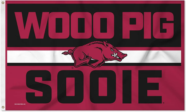 Arkansas Razorbacks Flag- 3x5 ft U of A Hogs Wooo Pig Sooie Banners-NCAA University of Arkansas UA Flag-100% Polyester- One sided / Double sided