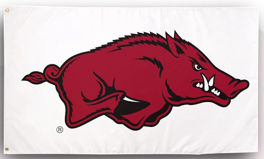 Arkansas Razorbacks Flag- 3x5 ft U of A Hogs Wooo Pig Sooie Banners-NCAA University of Arkansas UA Flag-100% Polyester- One sided / Double sided