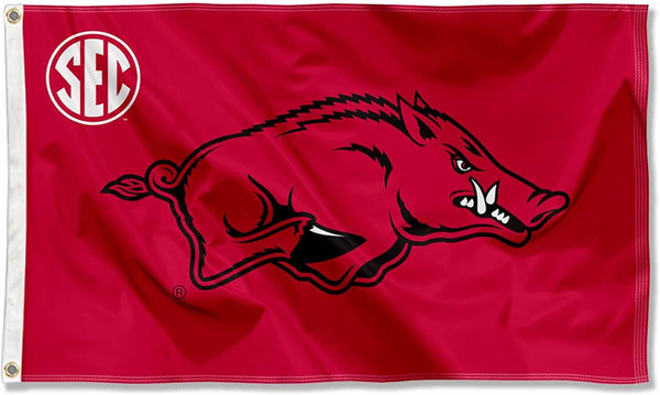 Arkansas Razorbacks Flag- 3x5 ft U of A Hogs Wooo Pig Sooie Banners-NCAA University of Arkansas UA Flag-100% Polyester- One sided / Double sided