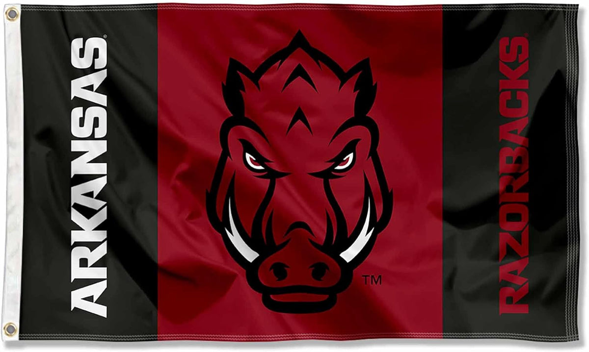 Arkansas Razorbacks Flag- 3x5 ft U of A Hogs Wooo Pig Sooie Banners-NCAA University of Arkansas UA Flag-100% Polyester- One sided / Double sided