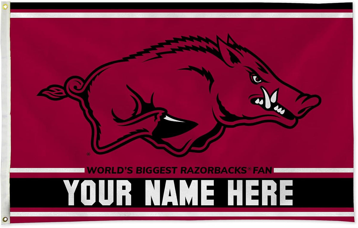 Arkansas Razorbacks Flag- 3x5 ft U of A Hogs Wooo Pig Sooie Banners-NCAA University of Arkansas UA Flag-100% Polyester- One sided / Double sided