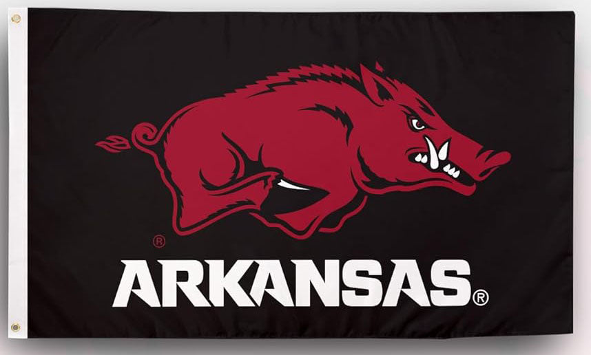 Arkansas Razorbacks Flag- 3x5 ft U of A Hogs Wooo Pig Sooie Banners-NCAA University of Arkansas UA Flag-100% Polyester- One sided / Double sided