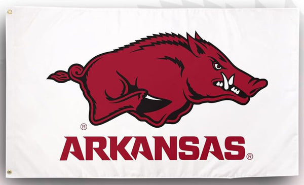 Arkansas Razorbacks Flag- 3x5 ft U of A Hogs Wooo Pig Sooie Banners-NCAA University of Arkansas UA Flag-100% Polyester- One sided / Double sided