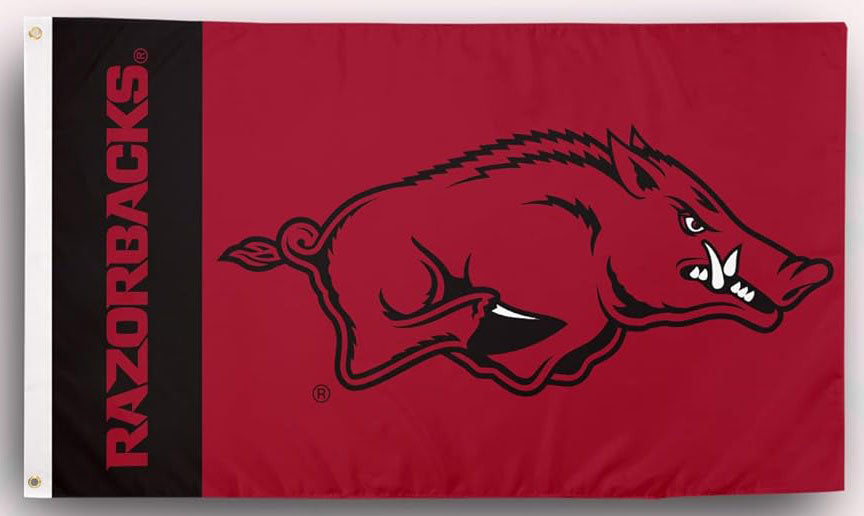 Arkansas Razorbacks Flag- 3x5 ft U of A Hogs Wooo Pig Sooie Banners-NCAA University of Arkansas UA Flag-100% Polyester- One sided / Double sided