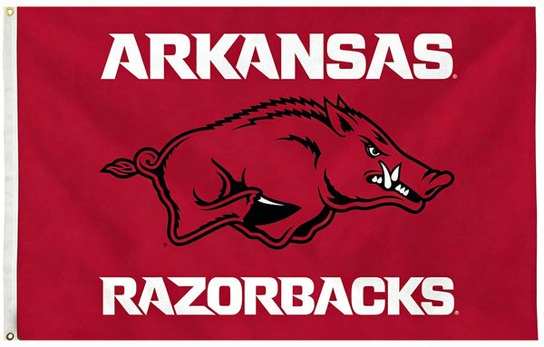 Arkansas Razorbacks Flag- 3x5 ft U of A Hogs Wooo Pig Sooie Banners-NCAA University of Arkansas UA Flag-100% Polyester- One sided / Double sided