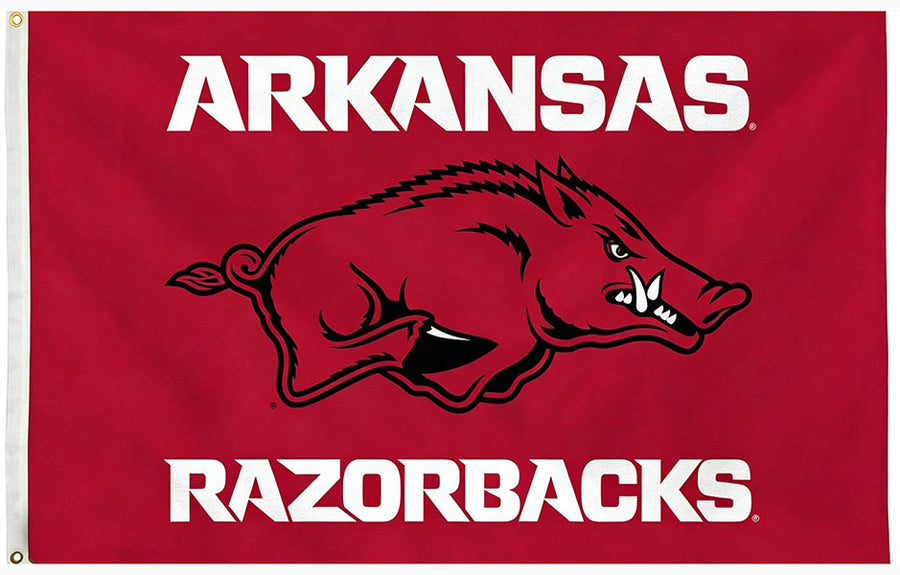 Arkansas Razorbacks Flag- 3x5 ft U of A Hogs Wooo Pig Sooie Banners-NCAA University of Arkansas UA Flag-100% Polyester- One sided / Double sided