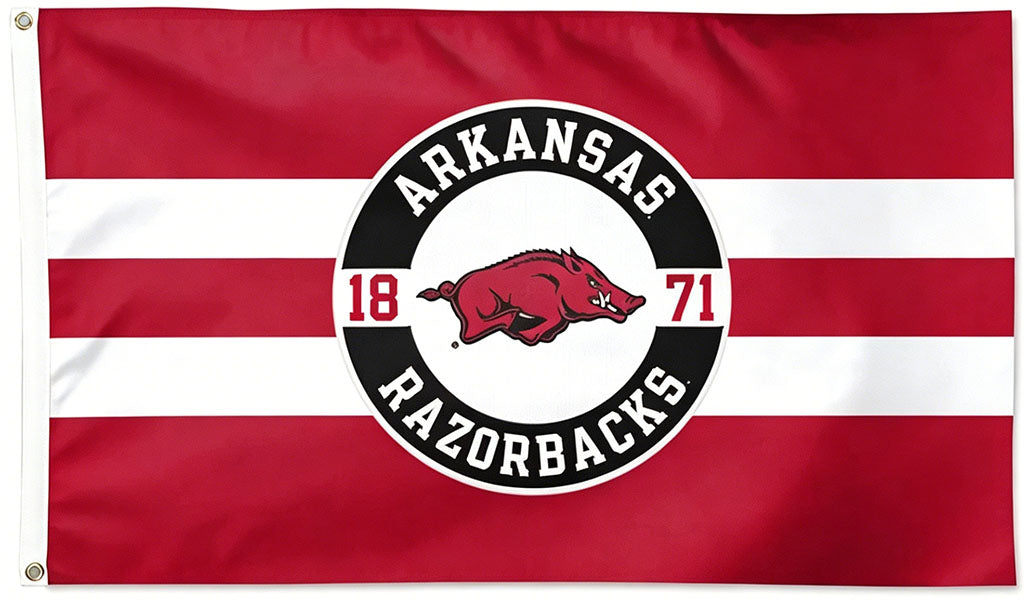 Arkansas Razorbacks Flag- 3x5 ft U of A Hogs Wooo Pig Sooie Banners-NCAA University of Arkansas UA Flag-100% Polyester- One sided / Double sided
