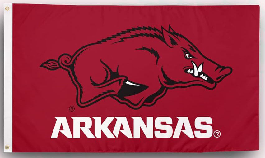 Arkansas Razorbacks Flag- 3x5 ft U of A Hogs Wooo Pig Sooie Banners-NCAA University of Arkansas UA Flag-100% Polyester- One sided / Double sided