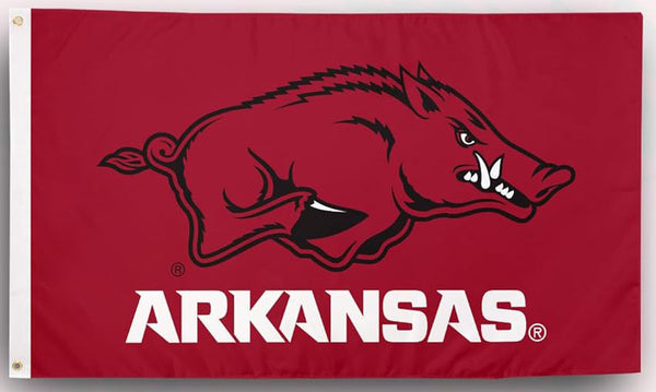 Arkansas Razorbacks Flag- 3x5 ft U of A Hogs Wooo Pig Sooie Banners-NCAA University of Arkansas UA Flag-100% Polyester- One sided / Double sided