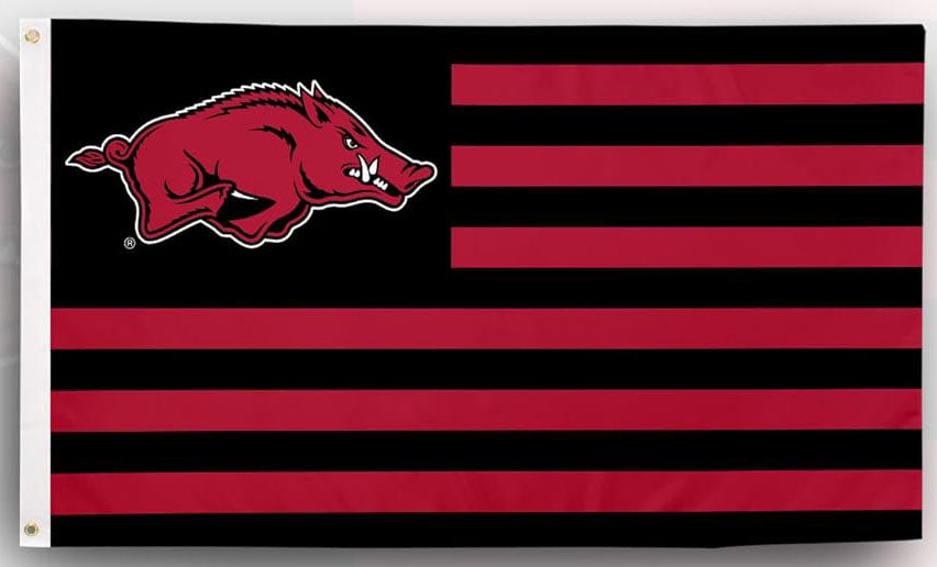 Arkansas Razorbacks Flag- 3x5 ft U of A Hogs Wooo Pig Sooie Banners-NCAA University of Arkansas UA Flag-100% Polyester- One sided / Double sided