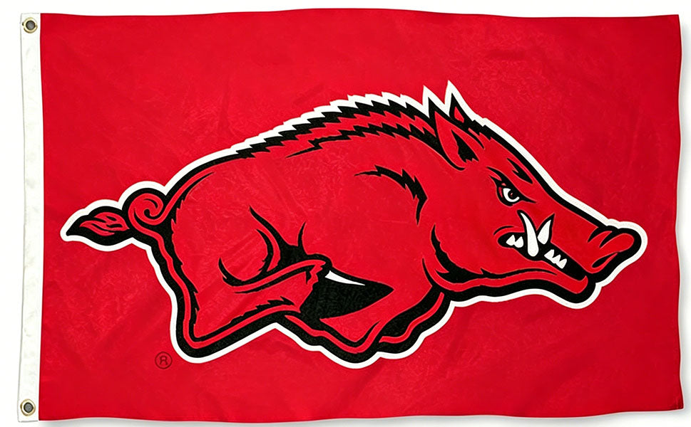 Arkansas Razorbacks Flag- 3x5 ft U of A Hogs Wooo Pig Sooie Banners-NCAA University of Arkansas UA Flag-100% Polyester- One sided / Double sided