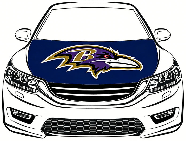 Baltimore Ravens Car Hood Cover Flag NFL 4X5ft,/6X7FT 100% Polyester Elastic Fabrics Can be Washed Flag