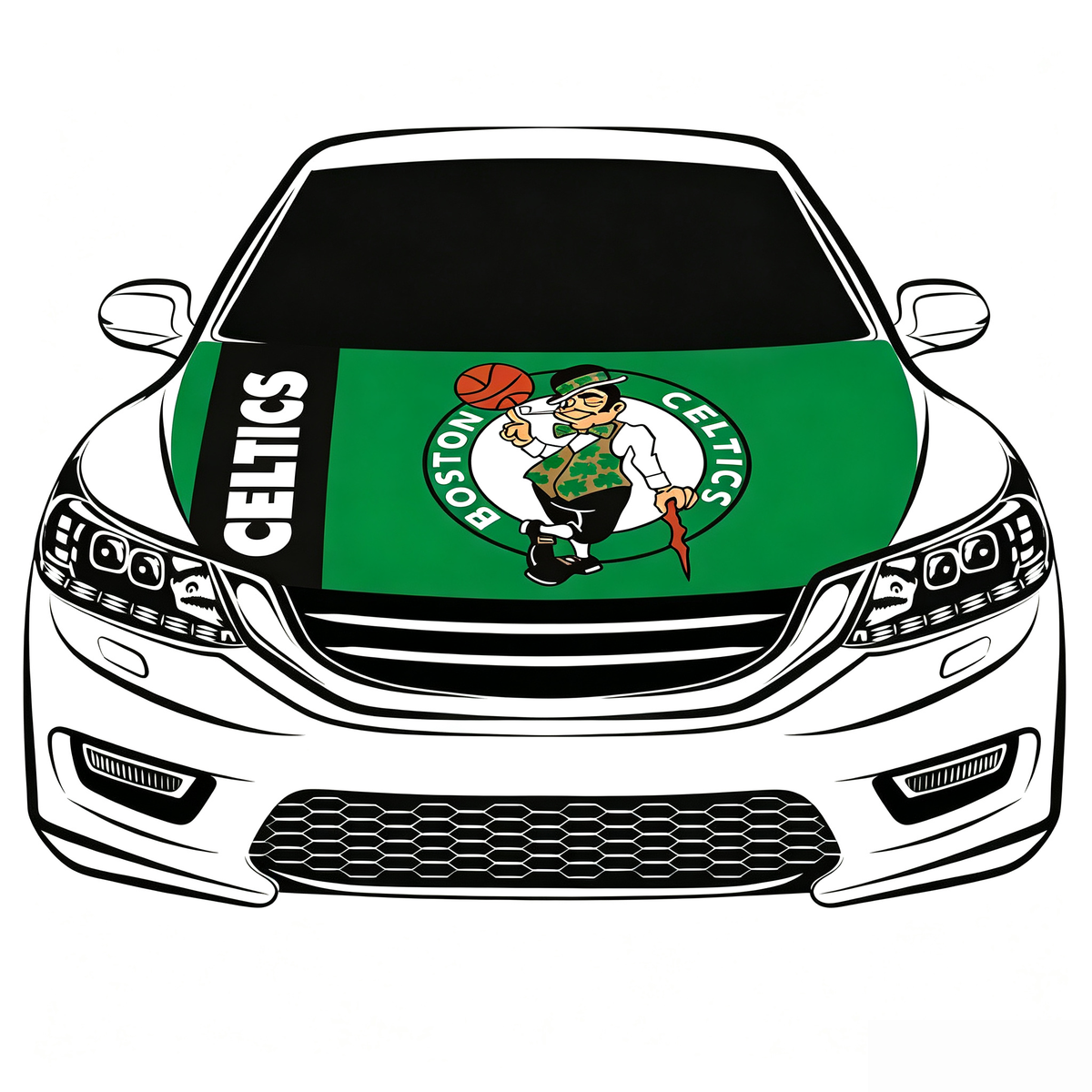 Boston Celtics Flag Car Hood Cover Flag , NBA Engine Banner,4X5ft,/6X7FT100% Polyester Elastic Fabrics Can be Washed