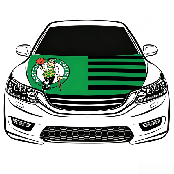 Boston Celtics Car Hood Cover Flag , NBA Engine Banner,4X5ft,/6X7FT100% Polyester Elastic Fabrics Can be Washed