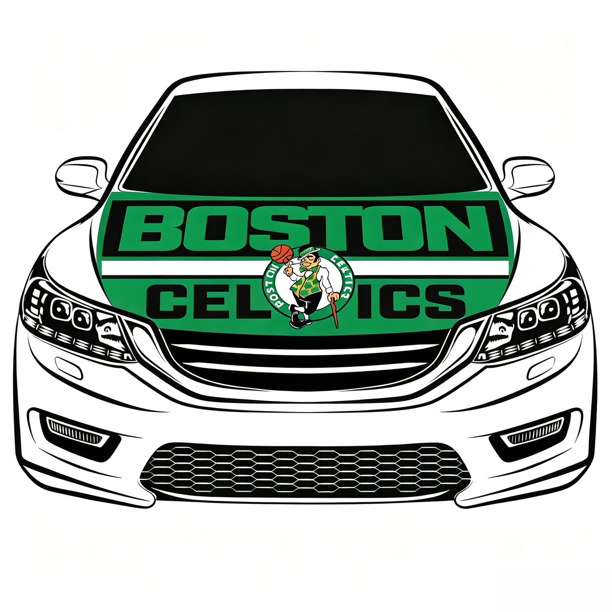 Boston Celtics Flag Car Hood Cover Flag , NBA Engine Banner,4X5ft,/6X7FT100% Polyester Elastic Fabrics Can be Washed