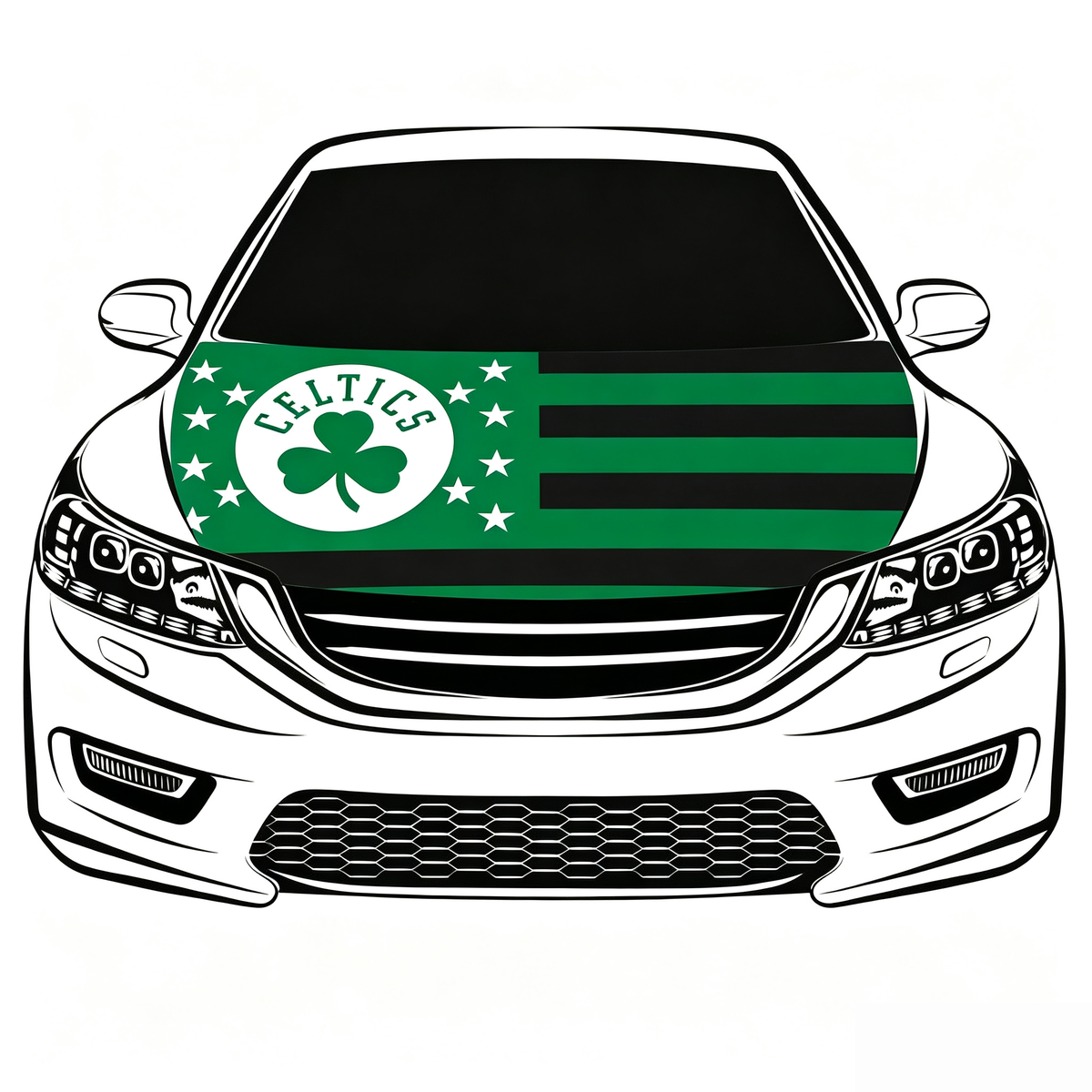 Boston Celtics Flag Car Hood Cover Flag , NBA Engine Banner,4X5ft,/6X7FT100% Polyester Elastic Fabrics Can be Washed