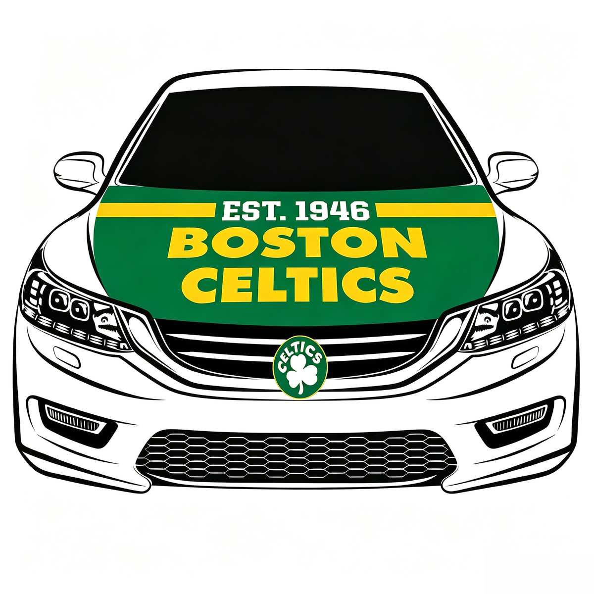 Boston Celtics Flag Car Hood Cover Flag , NBA Engine Banner,4X5ft,/6X7FT100% Polyester Elastic Fabrics Can be Washed