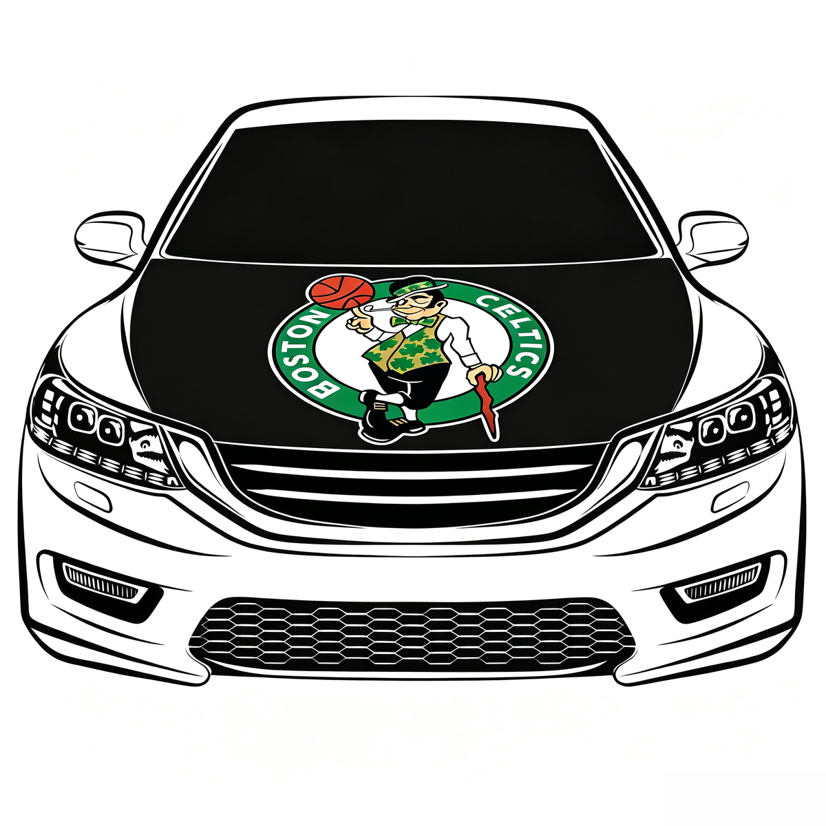 Boston Celtics Car Hood Cover Flag , NBA Engine Banner,4X5ft,/6X7FT100% Polyester Elastic Fabrics Can be Washed