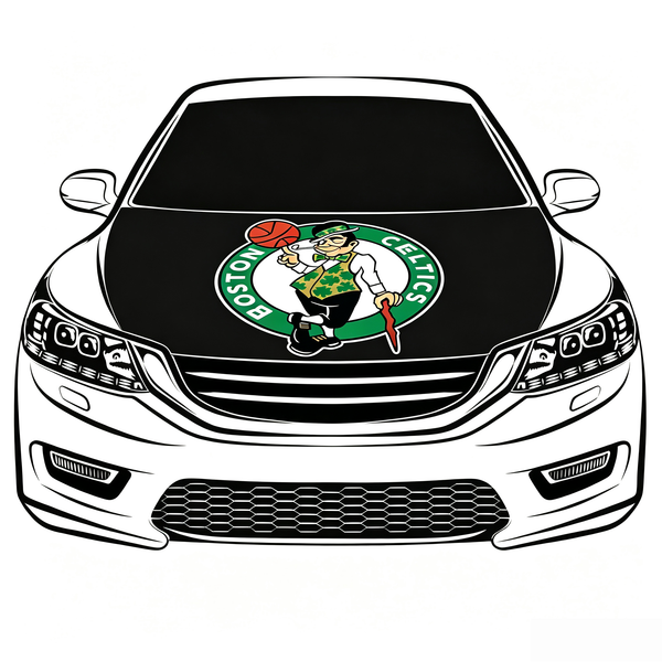 Boston Celtics Car Hood Cover Flag , NBA Engine Banner,4X5ft,/6X7FT100% Polyester Elastic Fabrics Can be Washed