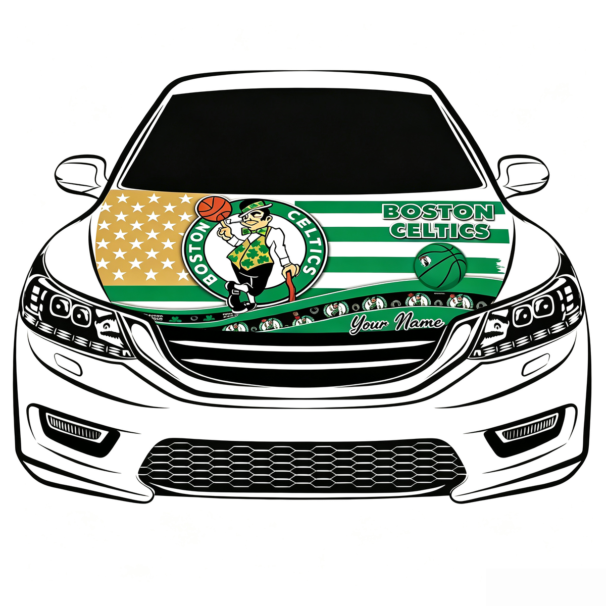 Boston Celtics Car Hood Cover Flag , NBA Engine Banner,4X5ft,/6X7FT100% Polyester Elastic Fabrics Can be Washed
