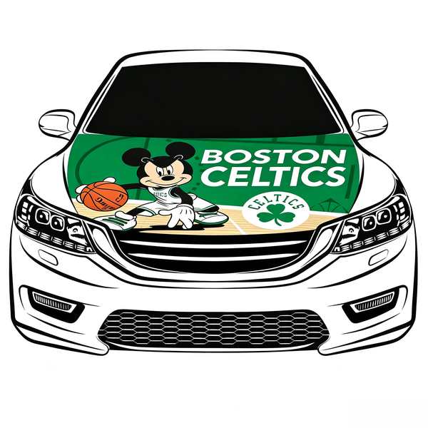 Boston Celtics Car Hood Cover Flag , NBA Engine Banner,4X5ft,/6X7FT100% Polyester Elastic Fabrics Can be Washed