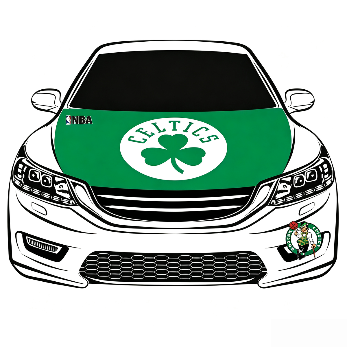 Boston Celtics Car Hood Cover Flag , NBA Engine Banner,4X5ft,/6X7FT100% Polyester Elastic Fabrics Can be Washed