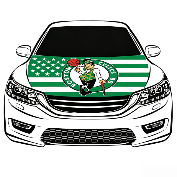 Boston Celtics Car Hood Cover Flag , NBA Engine Banner,4X5ft,/6X7FT100% Polyester Elastic Fabrics Can be Washed
