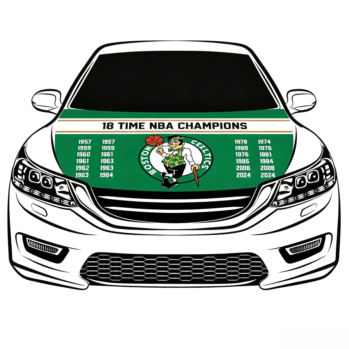 Boston Celtics Car Hood Cover Flag , NBA Engine Banner,4X5ft,/6X7FT100% Polyester Elastic Fabrics Can be Washed