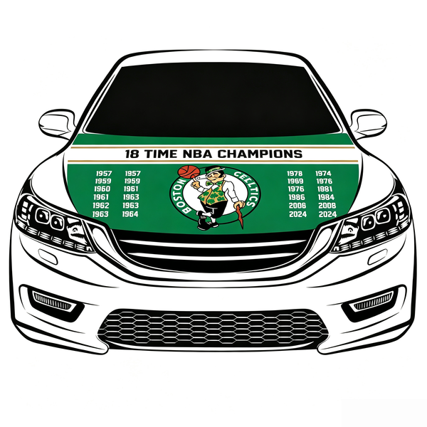 Boston Celtics Car Hood Cover Flag , NBA Engine Banner,4X5ft,/6X7FT100% Polyester Elastic Fabrics Can be Washed